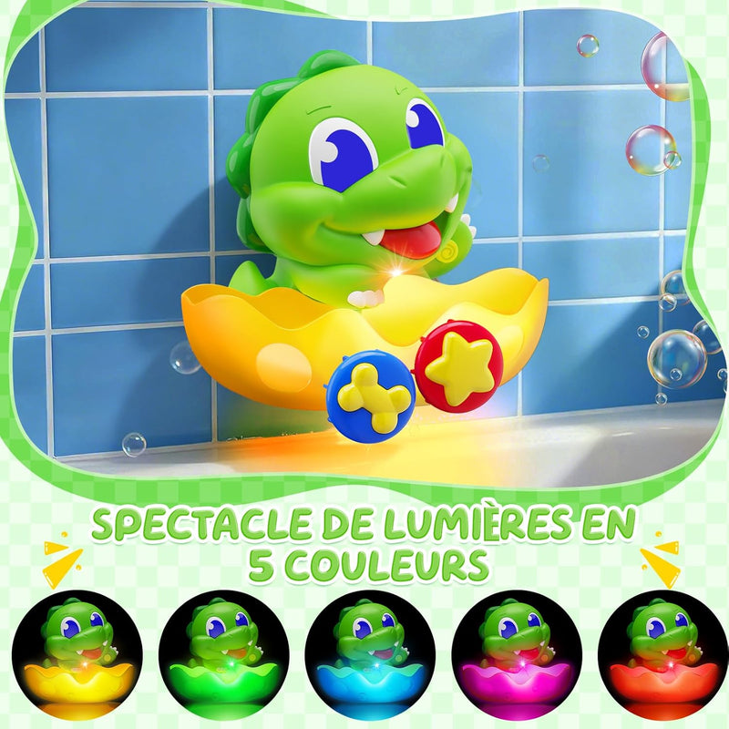 Jouets De Bain Bébé Dinosaure, Jeux De Bain Pour Bebe Enfant 1-5 Ans, Jouet De Bain Machine À Bulles Avec Lumineux & Cuillère, Jouets Sensoriels De Baignoire, Cadeau Pour 1 2 3 4 5 Ans Garcon Fille