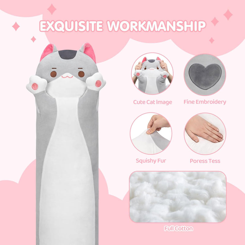 Kawaii Peluche Coussin Long 50CM, Oreiller Pour Enfant D'Animaux Poupée Jouets Kawaii Pour Enfant Mignonne Moelleux Confort Coussins En Peluche Pour Cadeau