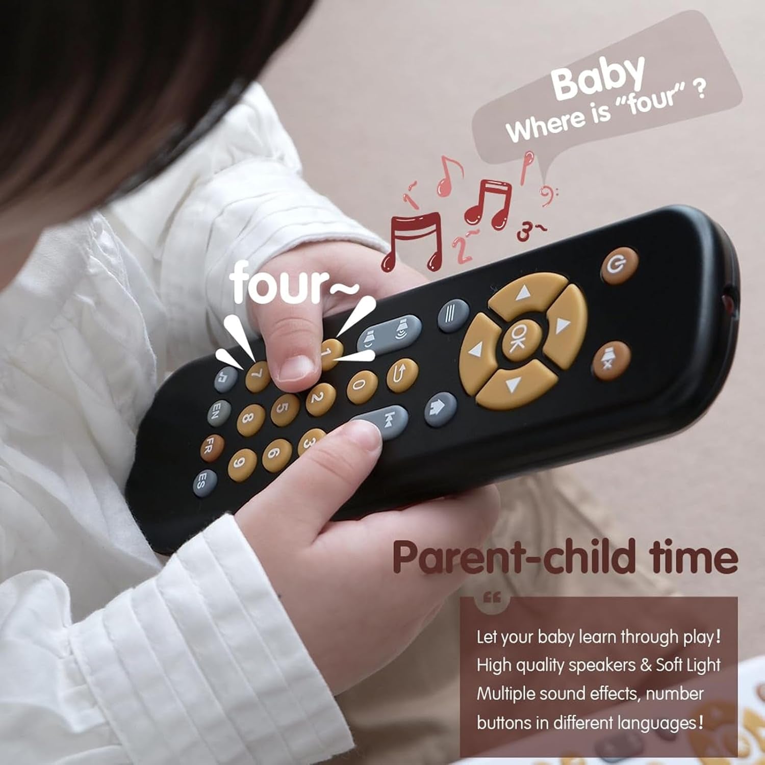 Jouet Telecommande TV Enfant Bebe 1 An, 3 Langues Jeux Educatif Cadeau Fille 1 an Pour Français/Espagnol/Anglais, Jouets Musicaux, Jouets D'Apprentissage Précoce Einstein(Noir)