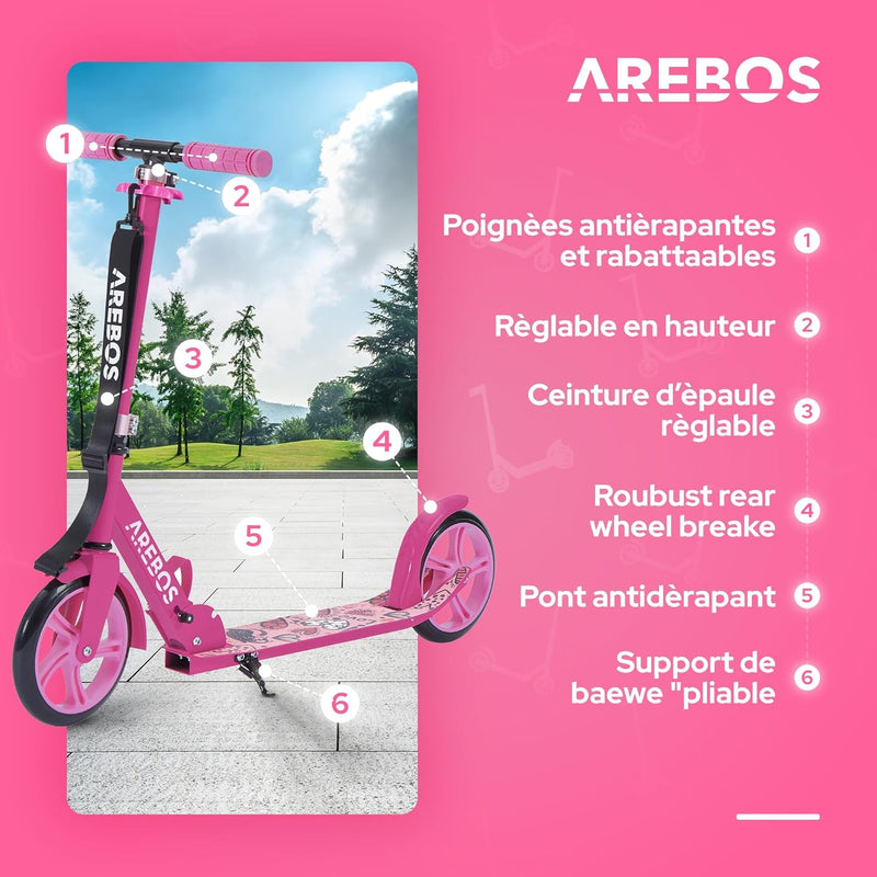 Trottinette De Ville | Hauteur Réglable | Pliable Avec Sangle | Roues XXL | Frein À Pédale | Pour Enfants Et Adultes | Charge Max. 100 Kg