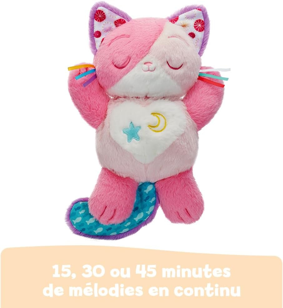 - Mon Chaton Douce Nuit Rose - Peluche Qui Respire Et Ronronne, Veilleuse Bébé Musicale Et Lumineuse - Peluche Respirante - Doudou Bruits Blancs Bébé - Cadeau Nouveau-Né - Contenu En Français