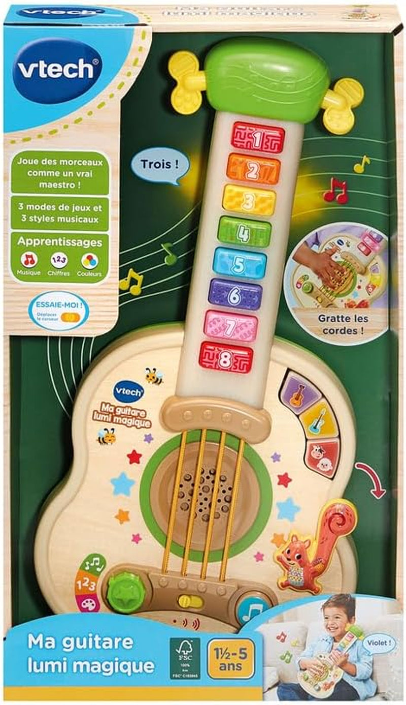 - Ma Guitare Lumi Magique, Instrument De Musique Partiellement En Bois, Guitare Acoustique Et Électrique, Jeu D'Éveil Musical Et De Motricité Fine, Cadeau Bébé Dès 18 Mois - Contenu En Français