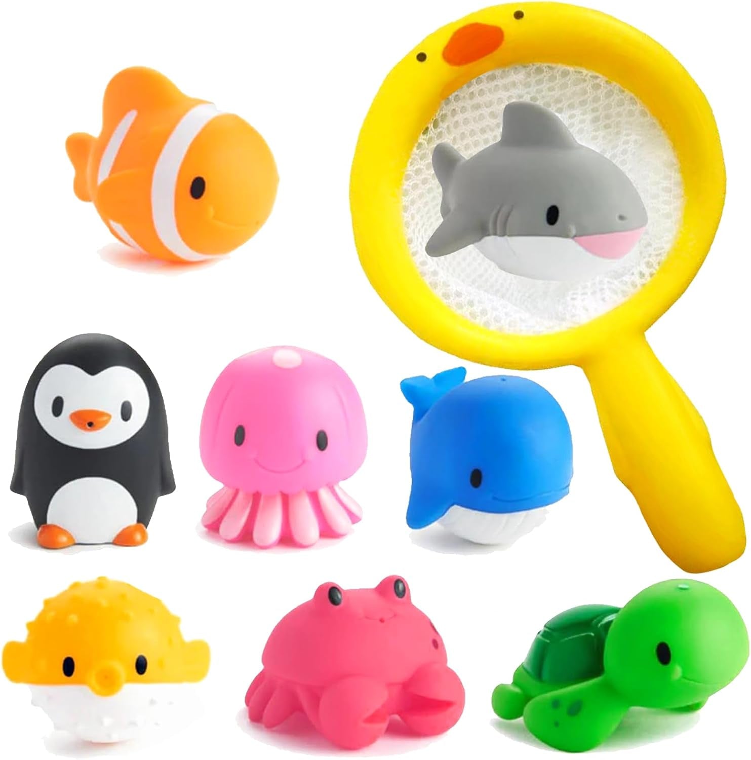 Jouet De Bain Bébé - 9 Pièces Set Avec Animaux Marins Colorés, Filet De Pêche - Pour Enfants 1 2 3 4 5 Ans - Jeux Amusants Pour Baignoire Et Piscine - Cadeau Pour Baignoire Piscine