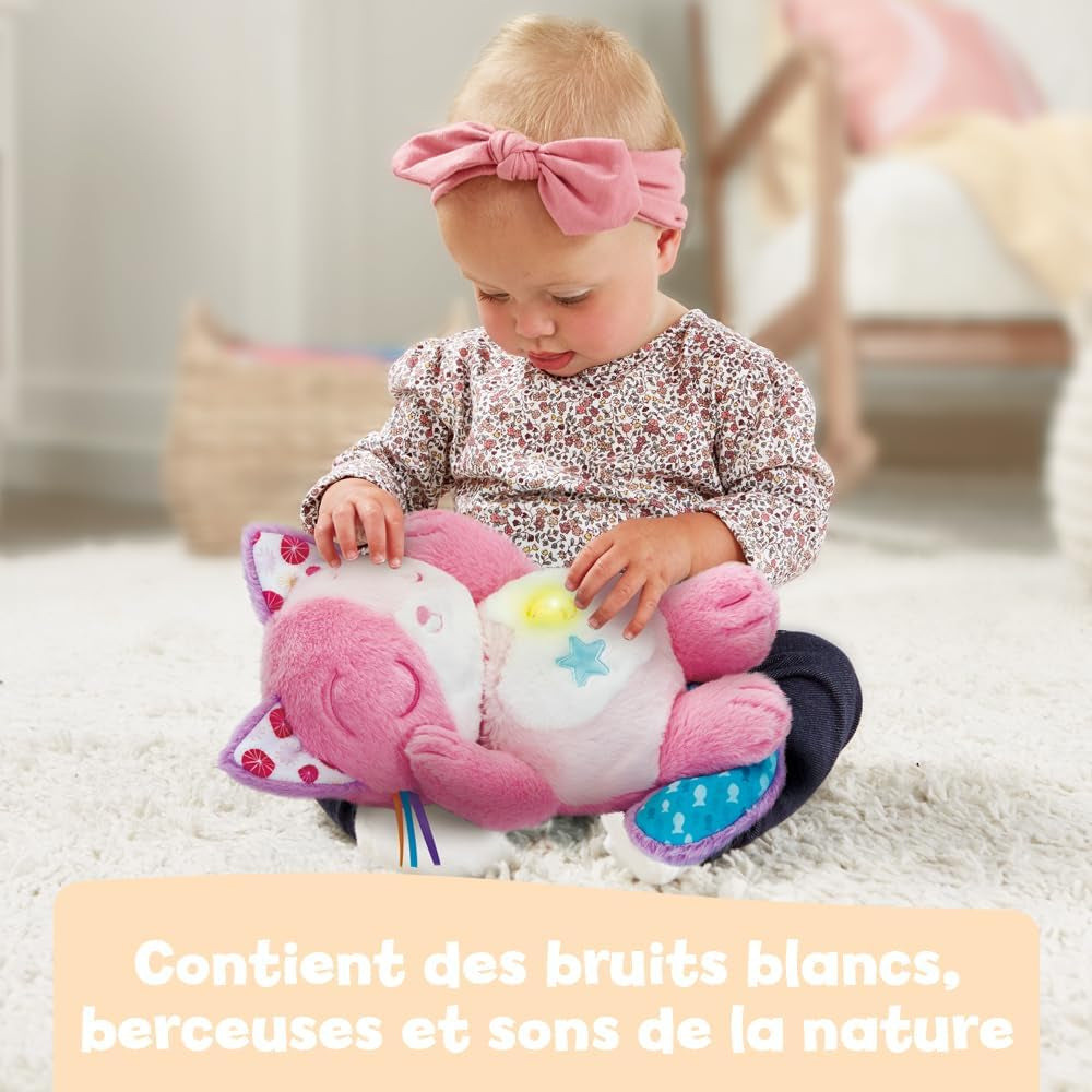 - Mon Chaton Douce Nuit Rose - Peluche Qui Respire Et Ronronne, Veilleuse Bébé Musicale Et Lumineuse - Peluche Respirante - Doudou Bruits Blancs Bébé - Cadeau Nouveau-Né - Contenu En Français