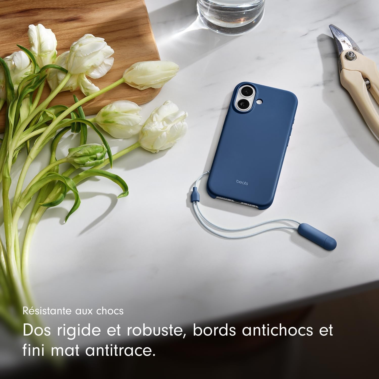 Coque Avec Béquille Pour Iphone 17 Équipée Magsafe Avec Commande De L'Appareil Photo, Support Intégré Et Dragonne, Fini Mat Et Doublure En Tissu Microfibre - Bleu Basalte