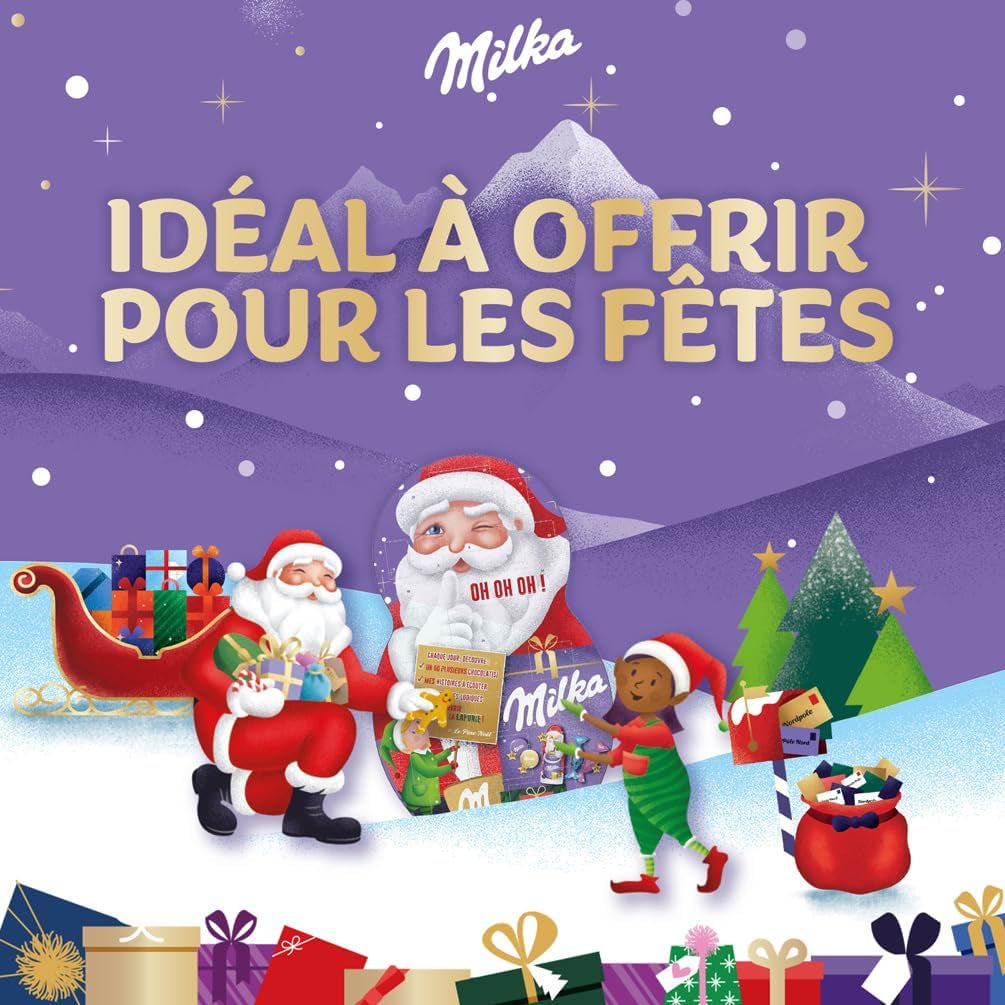 - 1 Calendrier De L'Avent Père Noël  - Assortiment De Chocolat Au Lait Du Pays Alpin, Chocolat Blanc Et Chocolat Au Lait Fourré - 1 Calendrier De 26 Chocolats Soit 213 G