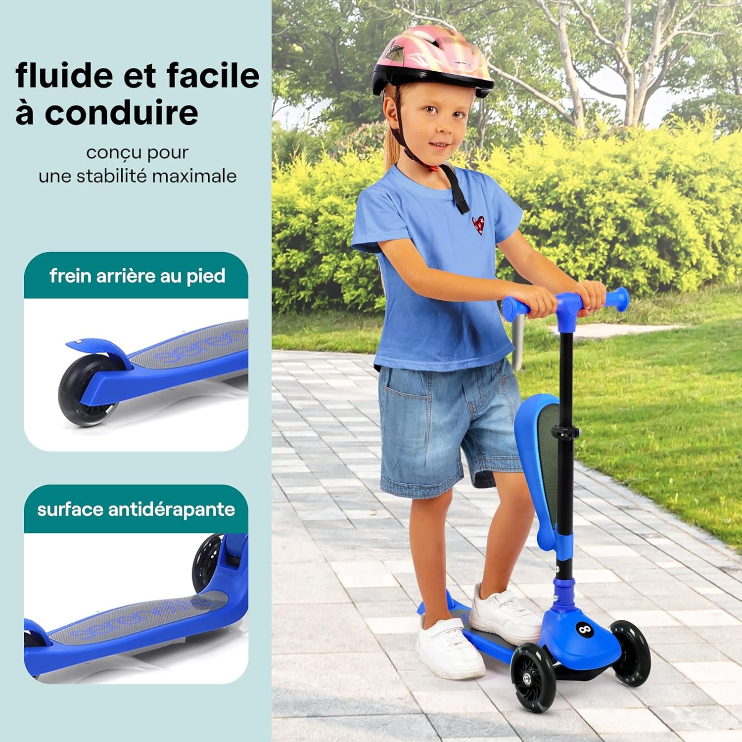 Trottinette Enfant - Trottinette 3 Roues - Patinette Enfant Pliable Avec Hauteur Ajustable - Siège Pliable - Roues LED Lumineuses - Guidon Réglable - Plateau Antidérapant - Scooter Enfant