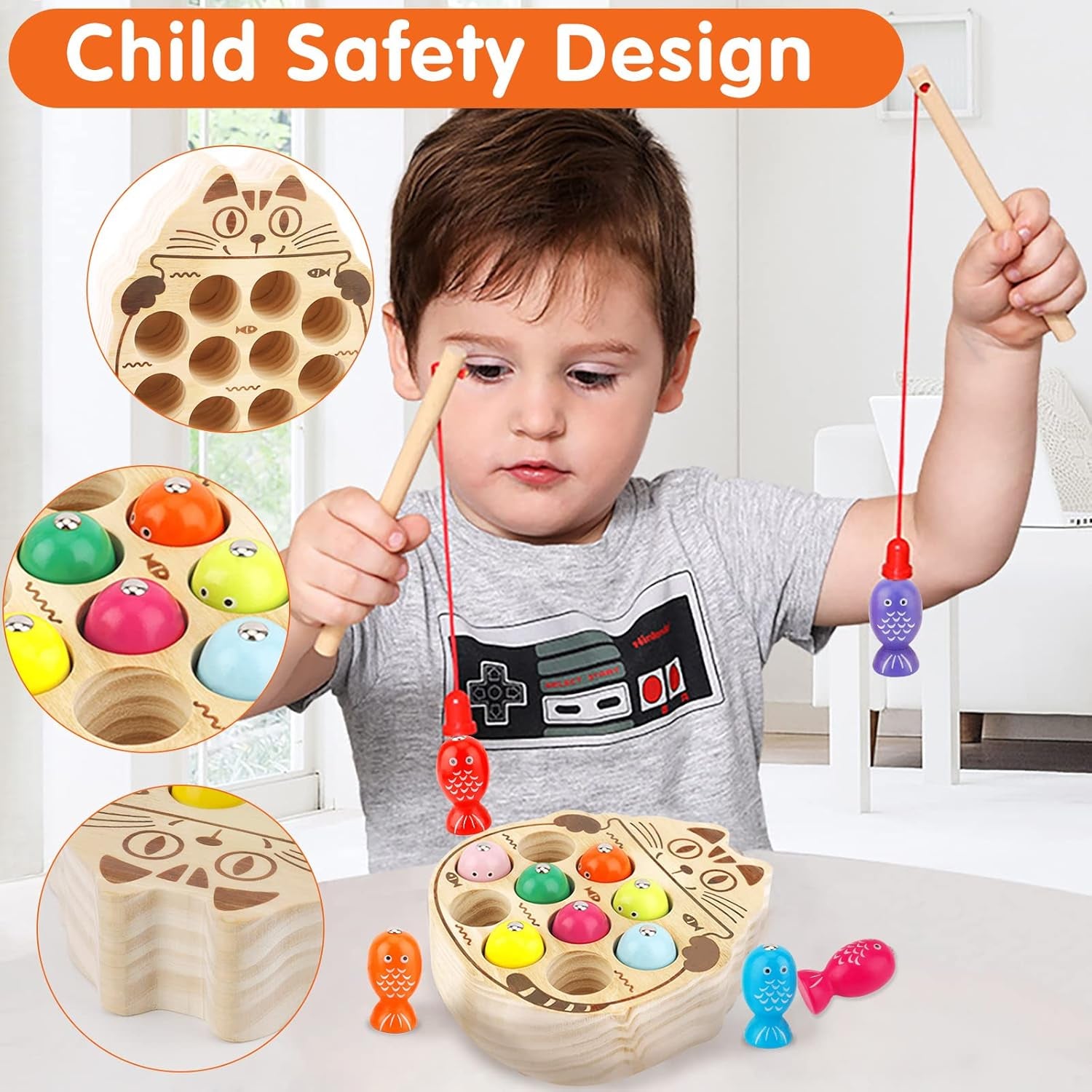 Jeux Montessori, Activite Enfant 2 Ans, Jouet En Bois Jeu De Pêche Magnetique, Cadeau Fille/Garcon 2 Ans, Bebe 1 An, Jeux Educatif Pour 2 3 4 5 Ans