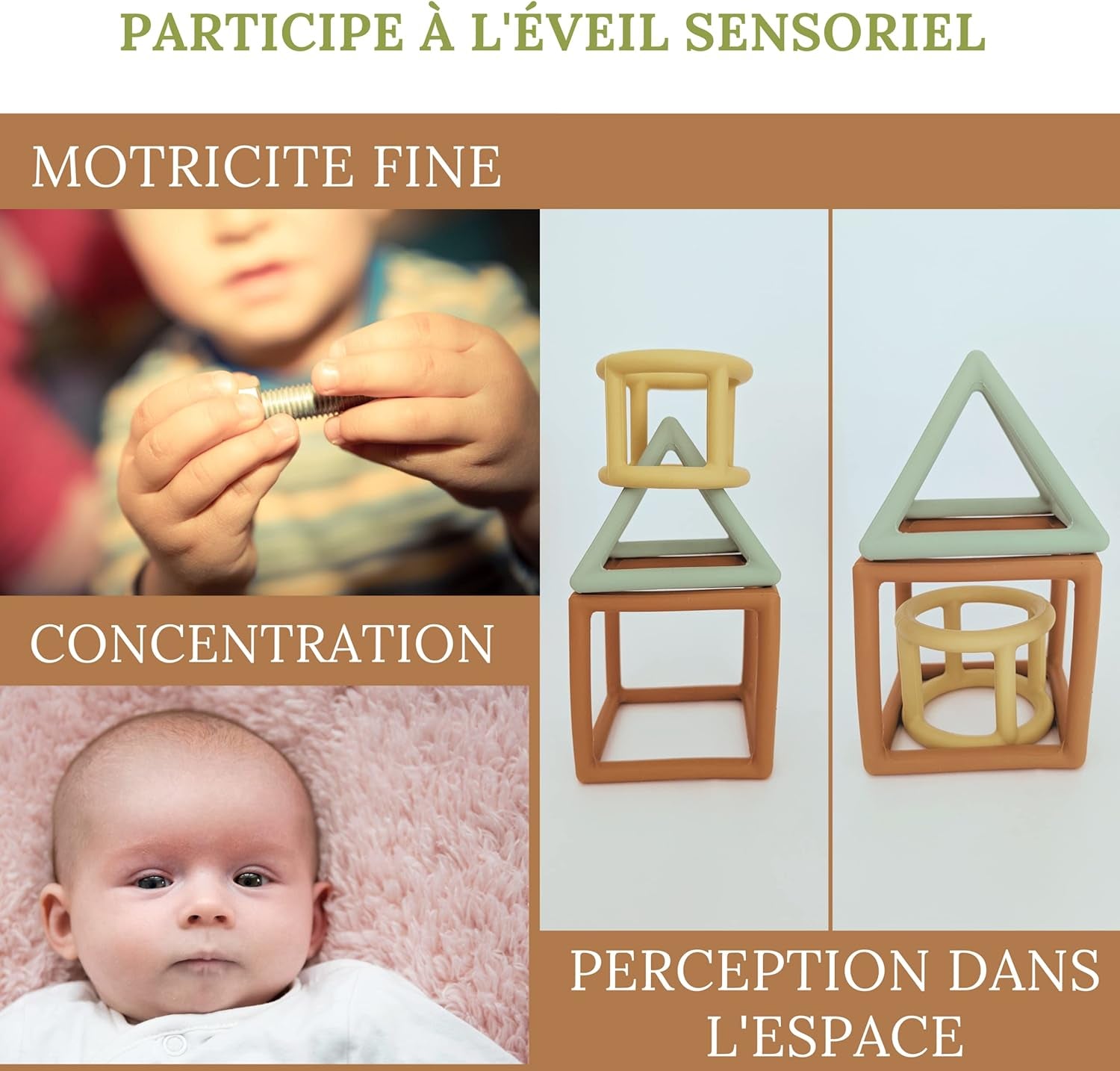 Jouets D'Éveil Bébé 1Er Âge - Coffret Naissance Mixte Montessori Garçon Et Fille - 5 Jeux D'Activité Et De Développement Sensoriel Bois Et Silicone, Balle, Formes, Hochet, Roues, 3 Mois>3 Ans