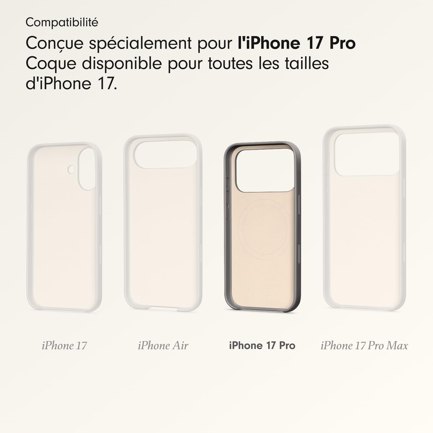 Coque Pour Iphone 17 Pro Équipée Magsafe Avec Commande De L'Appareil Photo, Fini Mat, Doublure En Tissu Microfibre - Gris Granite