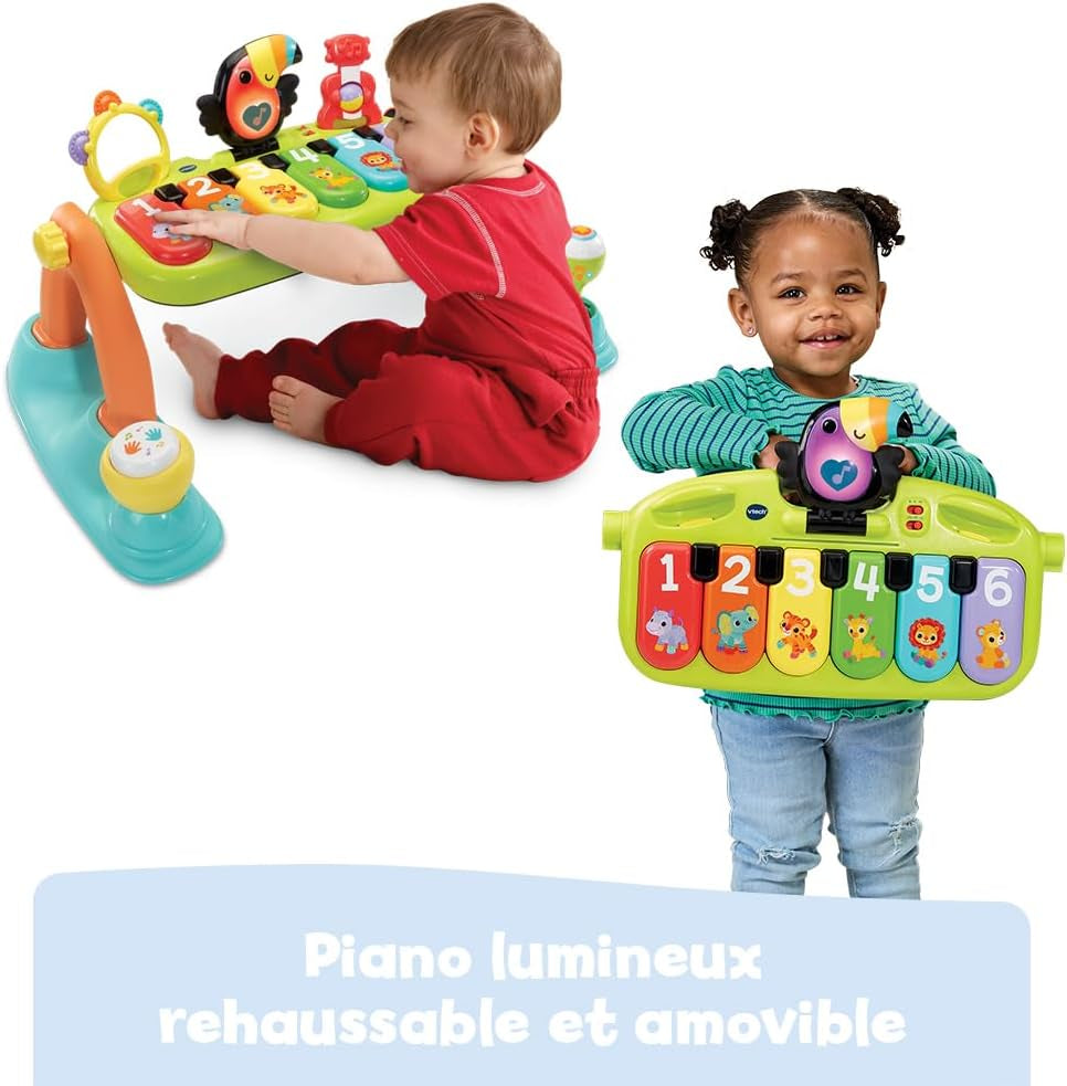 - Tapis Tap Tap Piano Évolutif 5 En 1 - Tapis D'Éveil Avec Arche D'Éveil, Piano Bébé Lumineux Et Hochets - Jeu Musical Et Évolutif - Motricité Bébé - Cadeau De Naissance - Contenu En Français