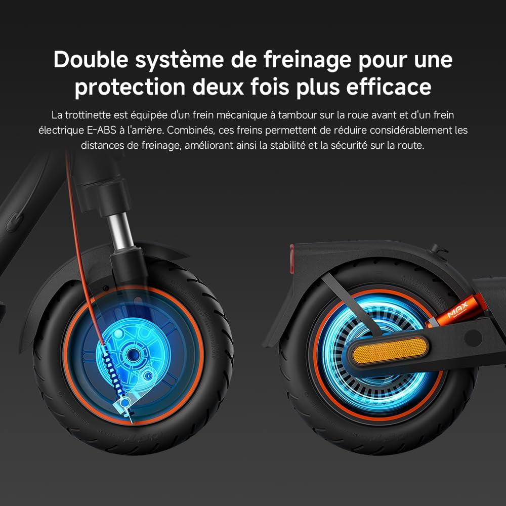 Electric Scooter 5 Max – Double Suspension Avancée (Hydraulique-Ressort Avant & Double Ressort Arrière) – 60Km Autonomie – Pneus 10' Tubeless – Moteur 1000W Max – Pente 22%