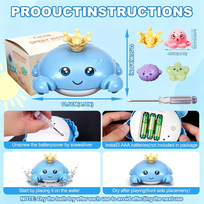 Jouet Bain De Crabe,Automatique Jet D'Eau Jouet De Bain Pour Bebe,Lumière LED 3 Couleurs,4 Têtes De Pulvérisation,Arroseur Baignoire Fontaine D'Eau Jouets,Jouets De Pour Bébé Enfant 1-4 Ans