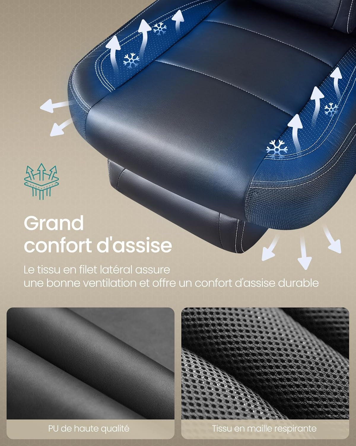 Chaise De Jeu, Chaise D'Ordinateur, Ergonomique, Avec Repose-Pieds, Coussin De Tête Ajustable, Support Lombaire, Capacité De Charge De 150 Kg, Noir OBG077B01