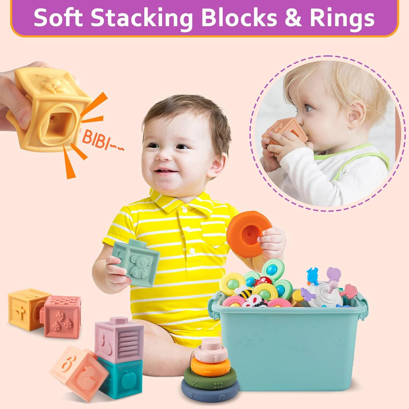 Jouets Bébés Pour, Montessori Jeux Bébé Eveil, Jouets Sensoriels, 6 En 1 Avec Bebe Cube D'Activité, Œufs À Associer, Jouet À Ventouse À Rotation (6 in 1)