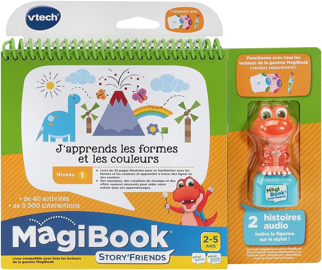 - Magibook Story'Friends J'Apprends Les Formes Et Les Couleurs - Livre Jeu Éducatif Avec Figurine Dinosaure - Niveau Maternelle - Cadeau Enfant De 2 Ans À 5 Ans - Contenu En Français