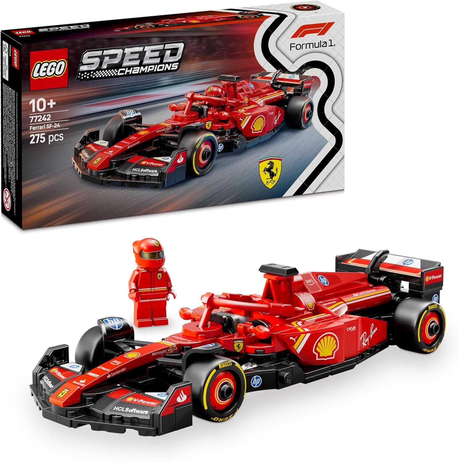 Speed Champions Voiture F1 Ferrari SF-24 - Jeu De Construction Avec Véhicule De Course - Minifigurine Collector De Pilote De Formule 1 - Décoration De Noël - Cadeau Garçon Ou Fille 10 Ans 77242