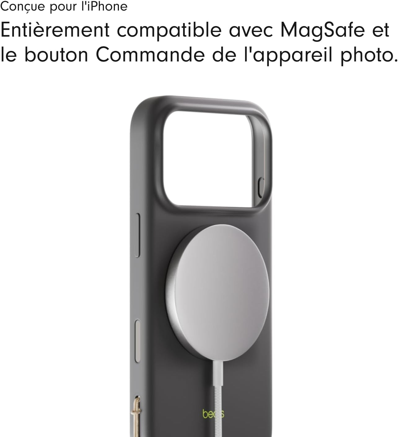 Coque Avec Béquille Pour Iphone 17 Pro Équipée Magsafe Avec Commande De L'Appareil Photo, Support Intégré Et Dragonne, Fini Mat Et Doublure En Tissu Microfibre - Gris Granite