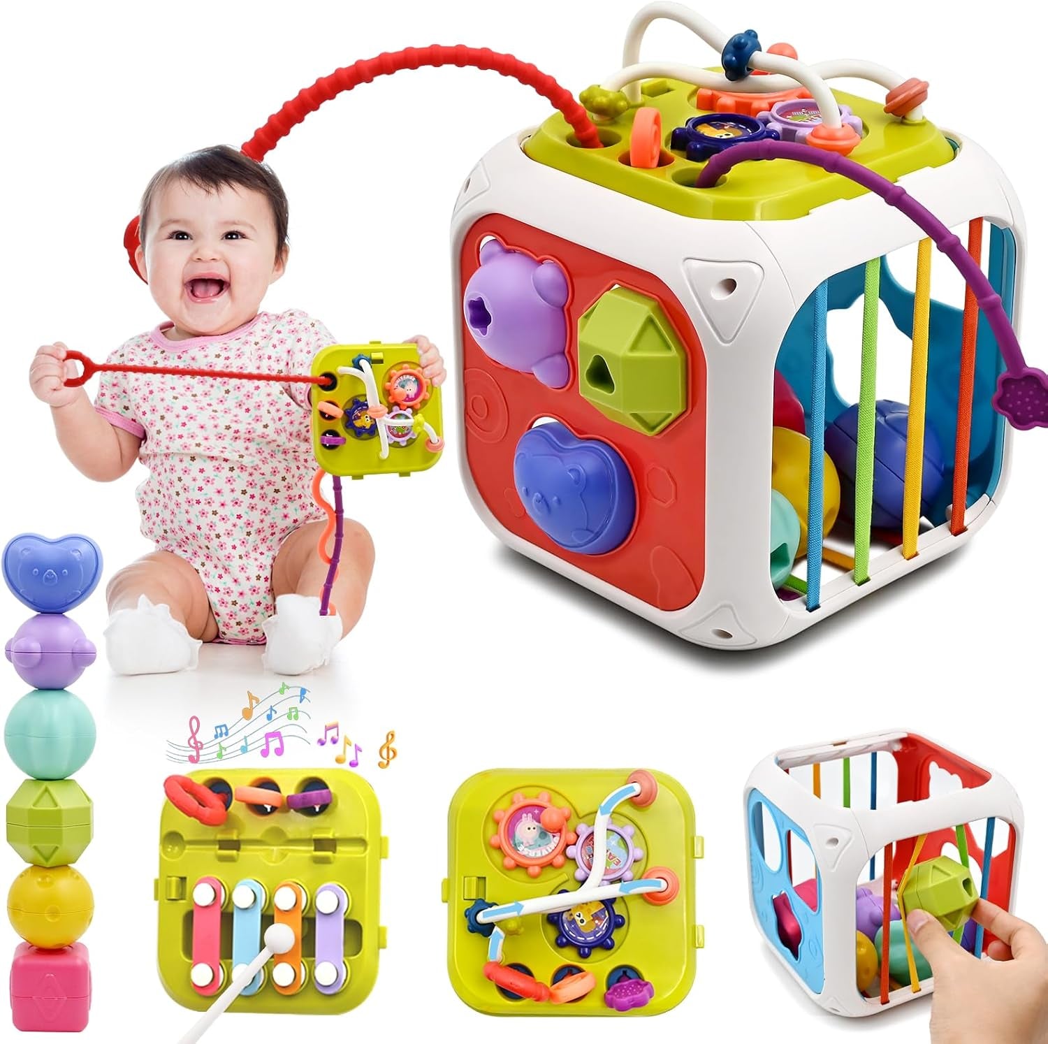 Jouet Bebe 2 An, 7 in 1 Montessori Sensoriel Jouets Pour Bebe 18 Mois Naissance Fille Garcon, Cadeau Educatif Motricité Cube D'Activité Jeux Pour Enfants Ans Anniversaire Noël Cadeau