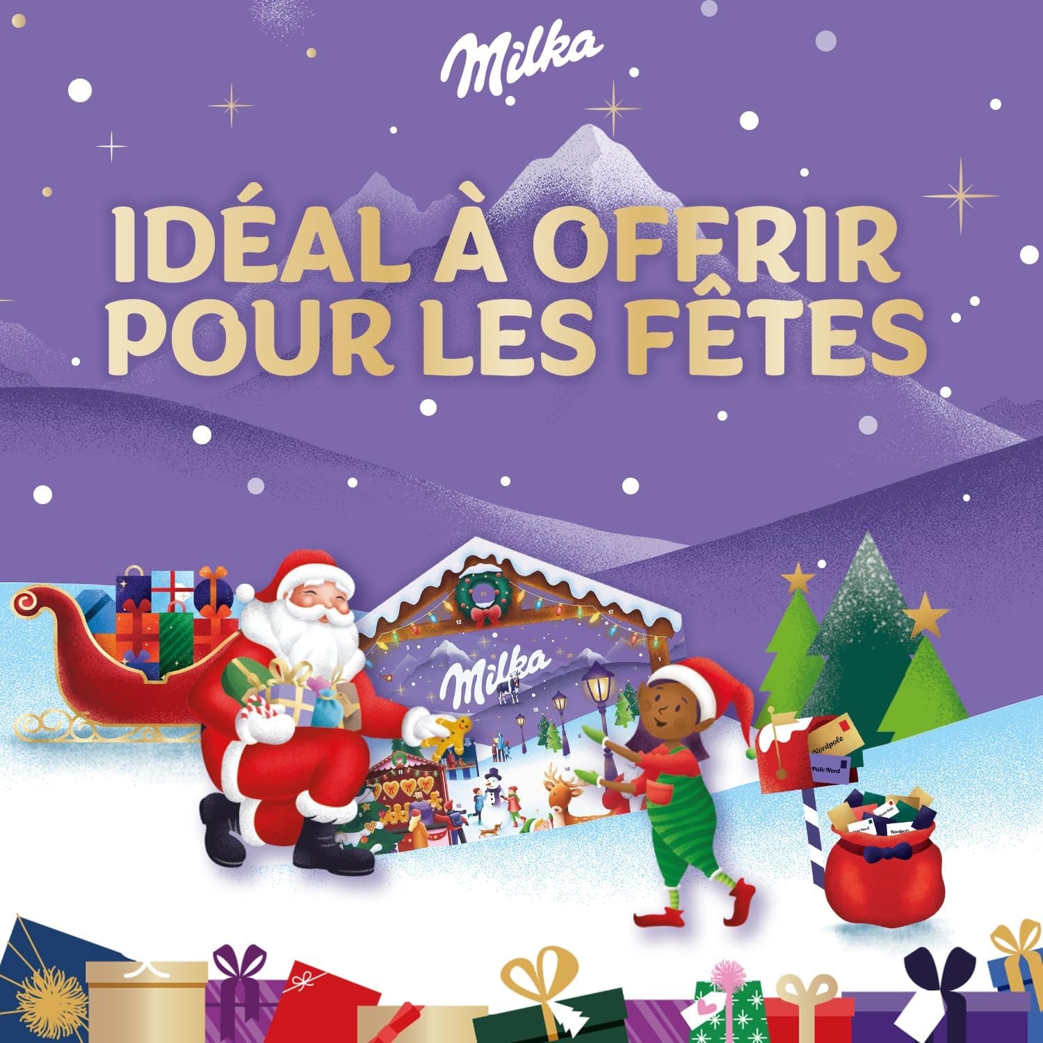 - 1 Calendrier De L'Avent Magic Mix  - Assortiment D'Œufs, Tablettes Et Père Noël En Chocolat Au Lait Du Pays Alpin - 1 Calendrier De 147G