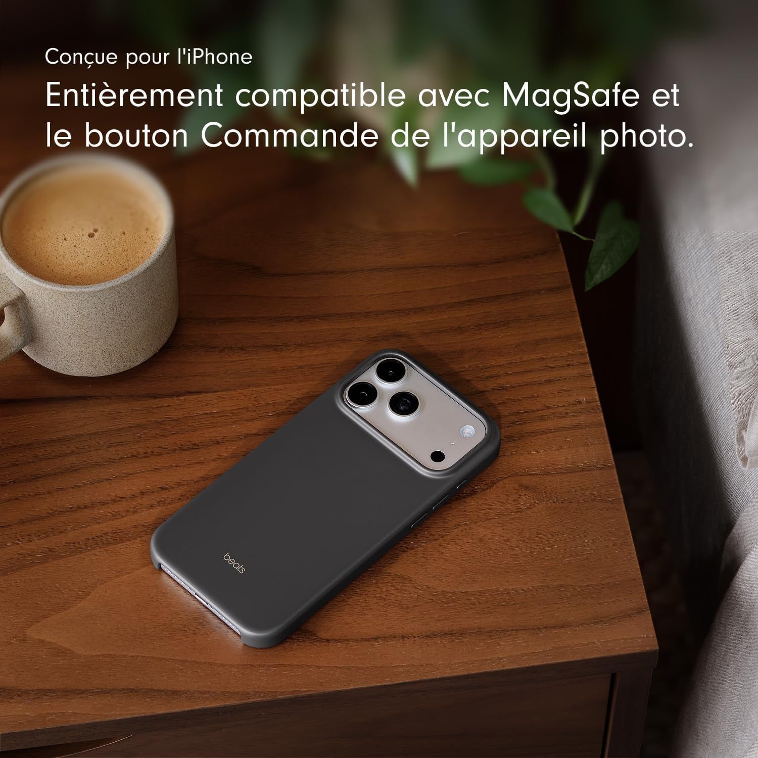 Coque Pour Iphone 17 Pro Max Équipée Magsafe Avec Commande De L'Appareil Photo, Fini Mat, Doublure En Tissu Microfibre - Gris Granite