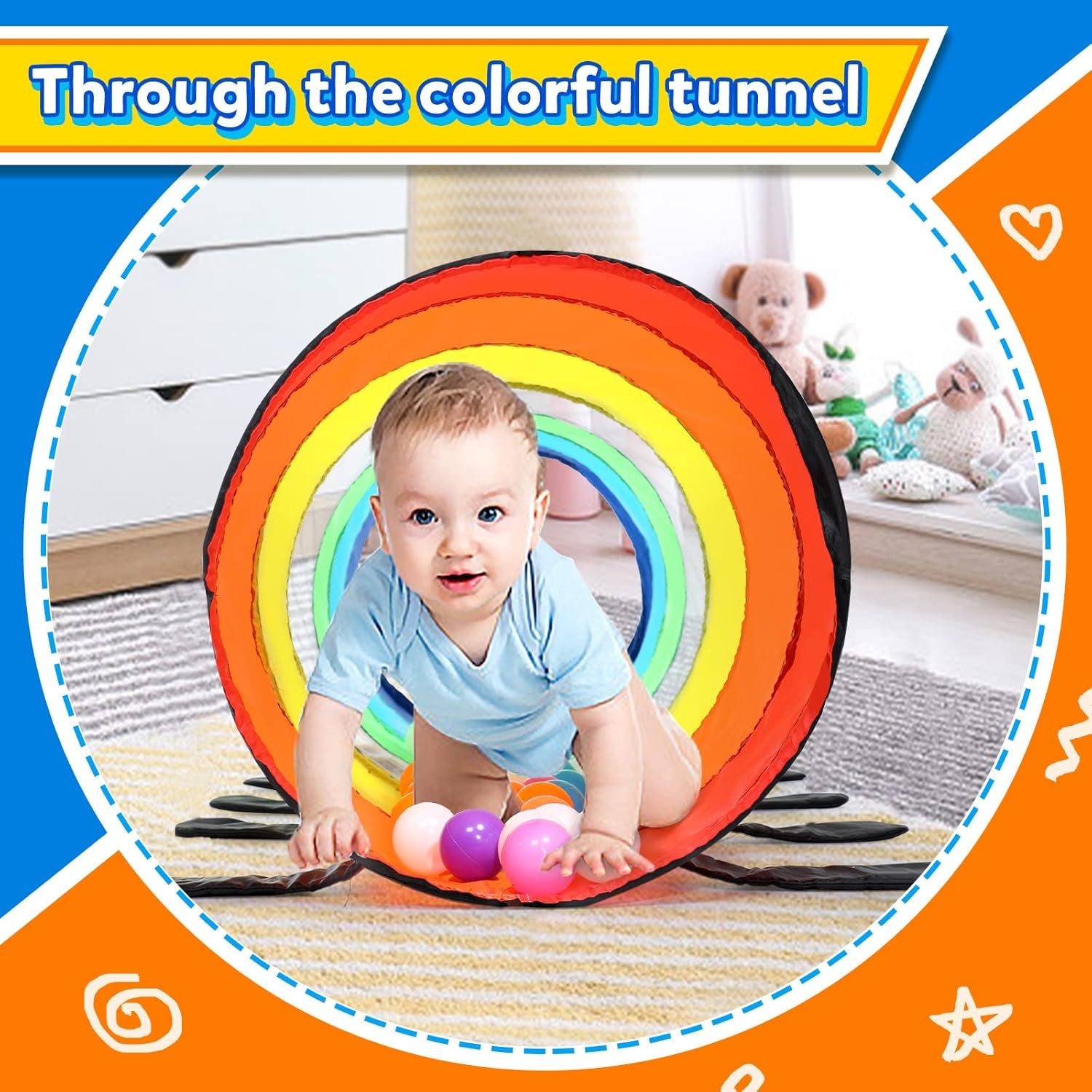 Tunnel Enfant - Tente De Jeux Exterieur Interieur Avec Côtés En Maille - 180 Cm Tunelle Pour Enfant Parcours Motricité Bébé Rampant -Jouet De Pliable Pop-Up - Cadeau Pour Animaux (Chenille Coloré)