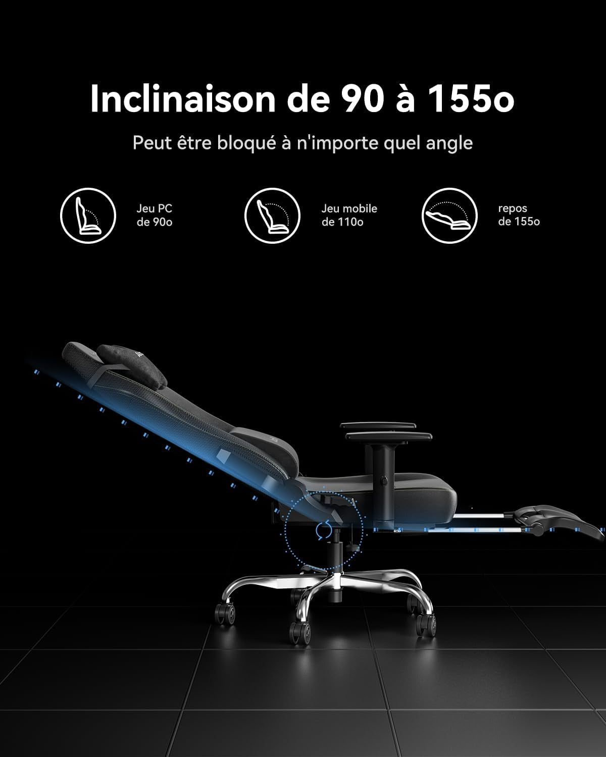 C3 Chaise Gaming Chaise Gaming Ergonomique Avec Coussin Lombaire En Velours, Accoudoirs 3D Réglables, Cuir Résistant & Style Course - Inclinaison 160° Et Repose-Pieds Intégré (Noir)