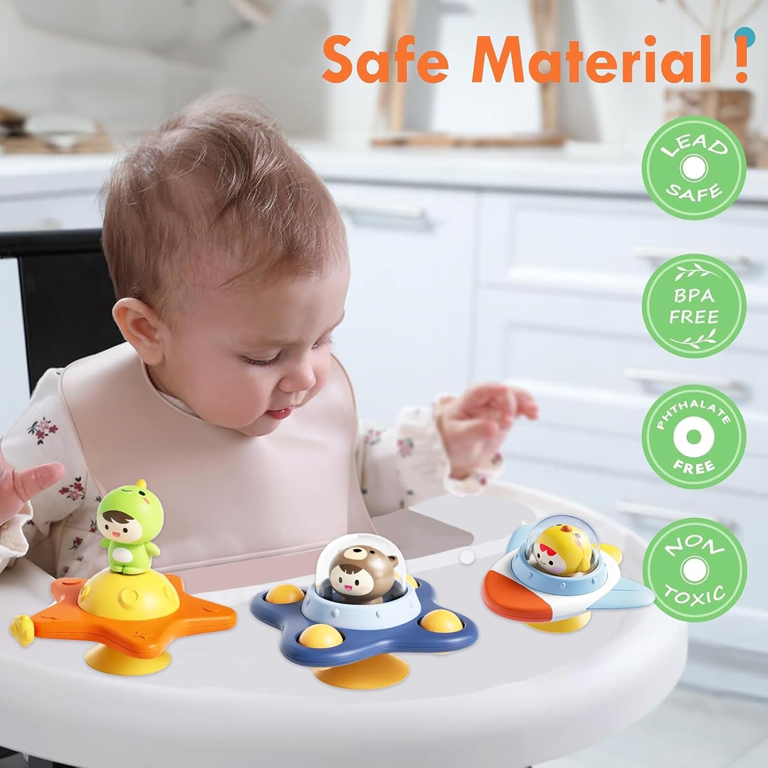 3 PCS Jouet Ventouse Bebe, Spinner Pour Baignoire Et Fenêtre De Bébé Jeux De Bain / Jeu Voiture Bebe / Jouets De Voyage Pour Les Tout, Baby Spinner Cadeau D'Anniversaire De Noël Pour 3 - 6 Ans