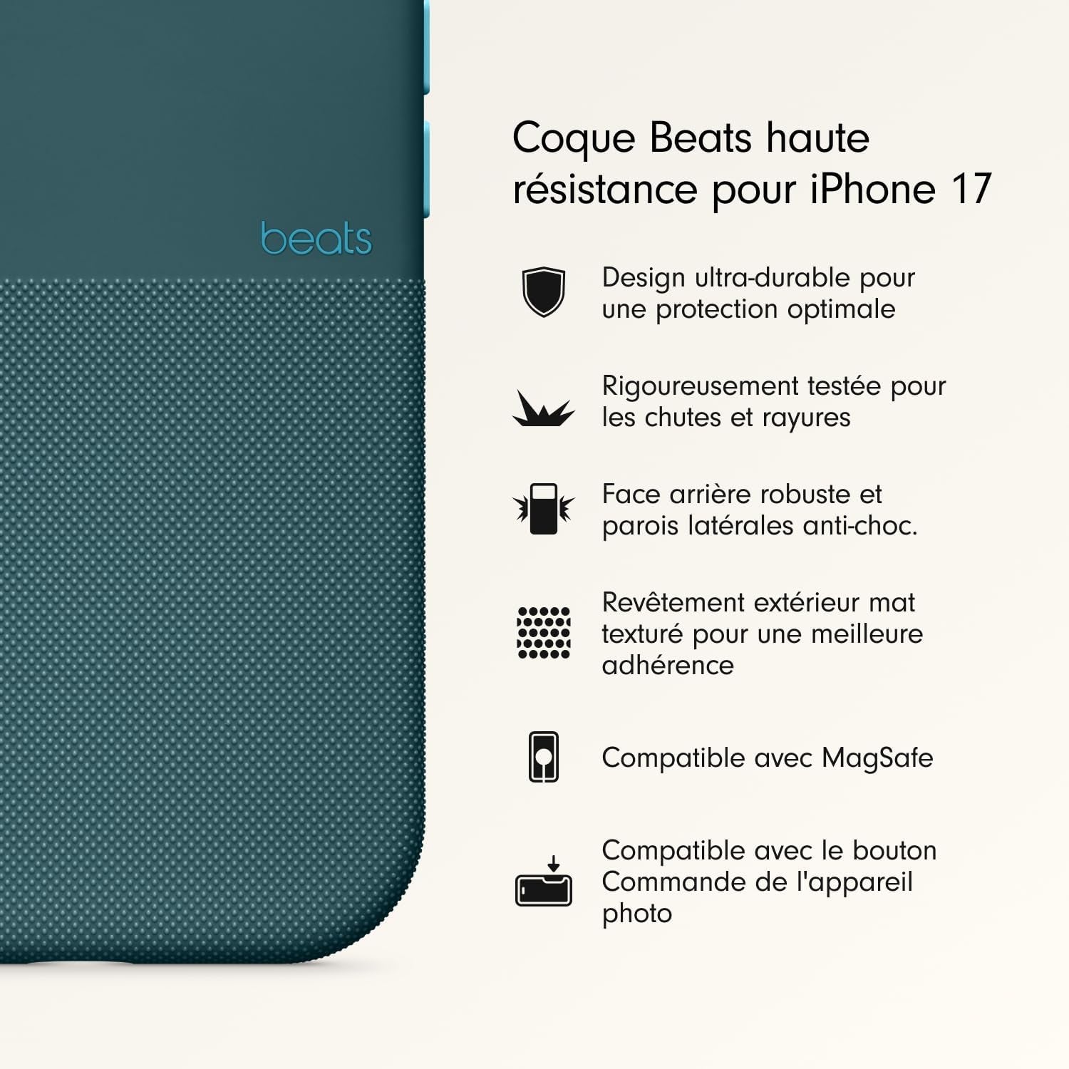 Coque Haute Résistance Pour Iphone 17 Équipée Magsafe Avec Commande De L'Appareil Photo, Protection Contre Les Chutes Et Les Rayures, Fini Mat Texturé - Bleu Rocheuses