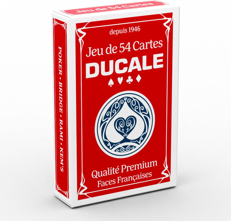 Ducale Origine - Jeu De 54 Cartes - Jeu De Poker, Président, Palmito, 8 Américain - Coloris Aléatoire (Bleu Ou Rouge)