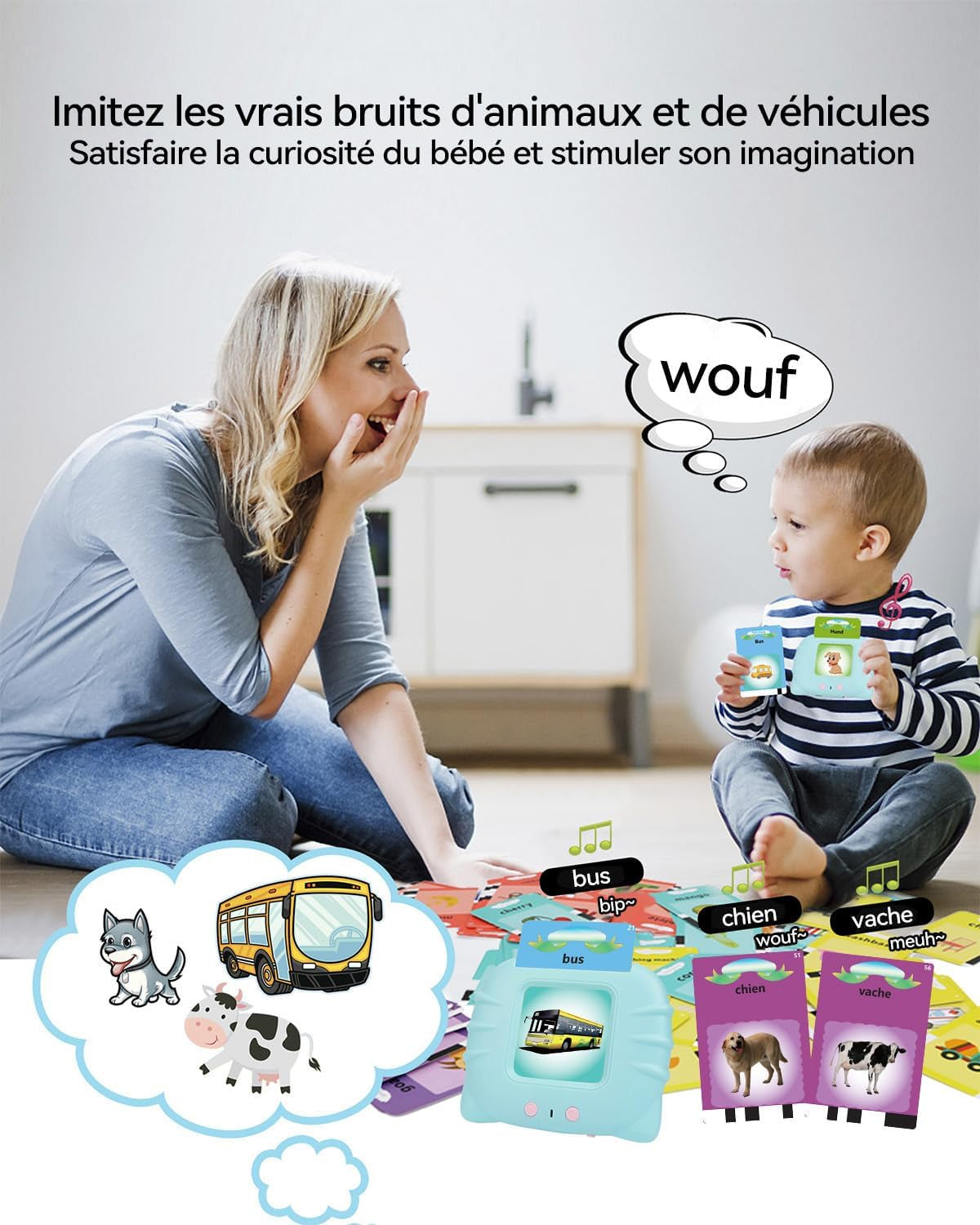 Cartes Éducatives,Flash Jouets Éducatifs Pour Jeunes Enfants De 1 À 6 Ans, Jouets Préscolaires Pour Écouter Et Apprendre 224 Mots (Bleu Français)