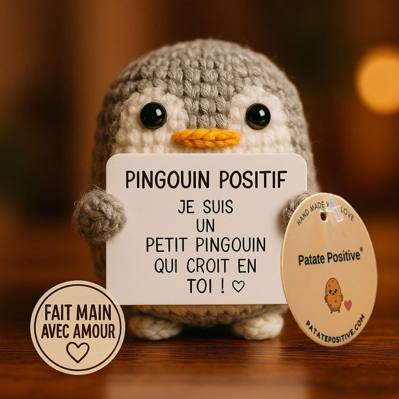 Pingouin Positif® | Cadeau Original & Amusant | Idee Drole | Fete Enfant Ado | Anniversaire Fille Garcon | Deco Chambre | Crochet Maison | Doudou Fun| Poupee Humour | Jouet Rigolo | Peluche Motivation