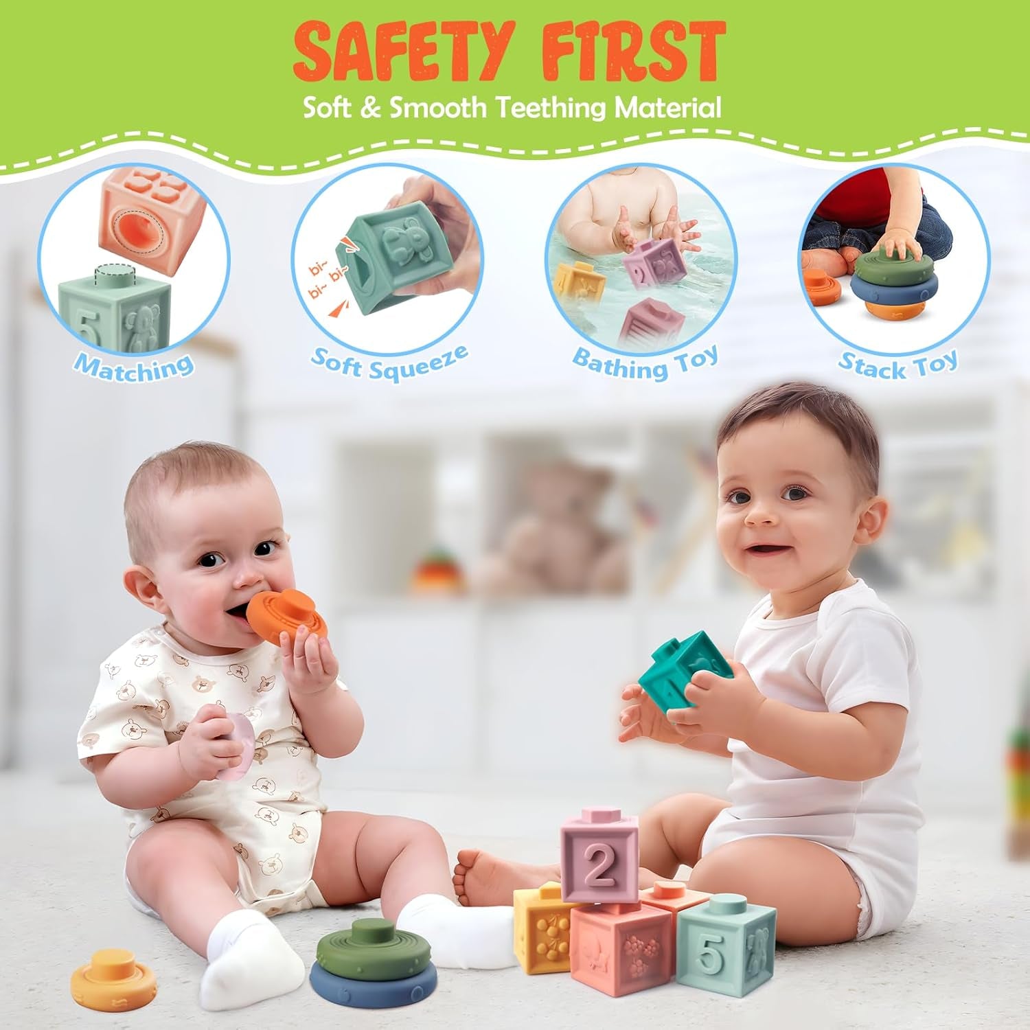 Jouets Bébés Pour 6 À 12 Mois | 4 in 1 Montessori Sensoriel Jouets | Jouet Empilable Bébé | Motricité Cube D'Activité Jeux Pour Enfants | Jeux Eveil Bebe 6 9 12 Mois Anniversaire Noël Cadeau