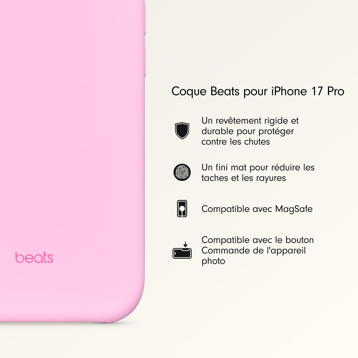 Coque Pour Iphone 17 Pro Équipée Magsafe Avec Commande De L'Appareil Photo, Fini Mat, Doublure En Tissu Microfibre - Rose Quartz