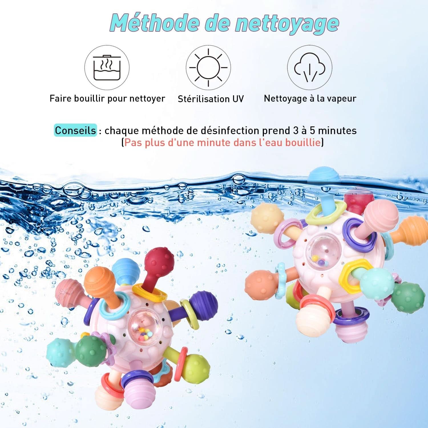 Jouet Bebe Dentition Pour Naissance 0-3 6 9 12 Mois, Jouet Bebe 1 An, Montessori Jeux D Eveil Enfant Hochet Sensorielle Balle, Cadeau Naissance Fille Garçons-Bleu