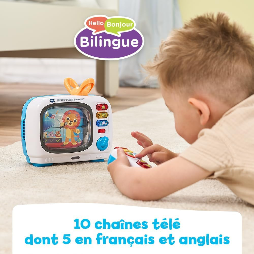 - Magi TV Des Découvertes - Télé Bébé Musicale Avec Télécommande Bébé Jouet Interactif, Effets Lumineux - Jouet Parlant Bilingue Fr/En - Cadeau Enfant Dès 1 an - Contenu En Français Et Anglais