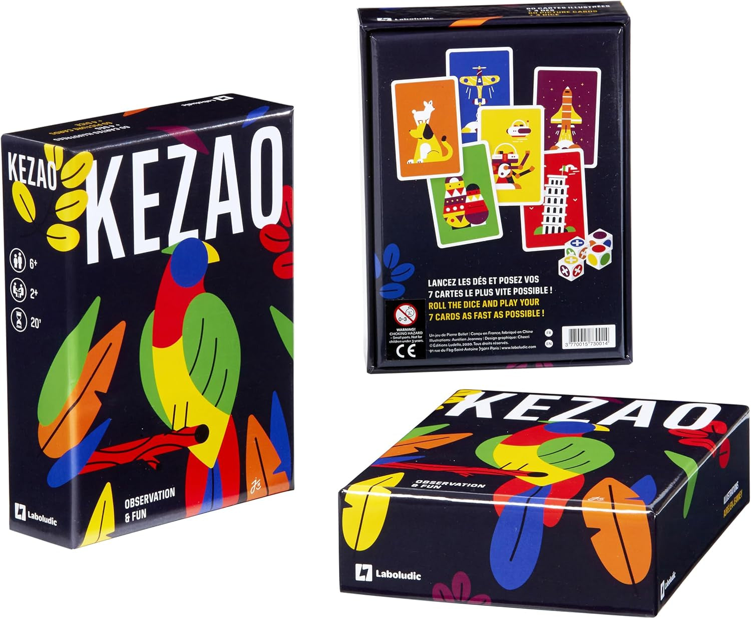 KEZAO - Jeu De Cartes Coloré Et Amusant Avec 4 Dés - Rapidité Et Observation - Jeu De Société Famille Et Enfant – Parties Rapides Et Rythmées – Règles Simples, Bleu,Jaune,Jaune…