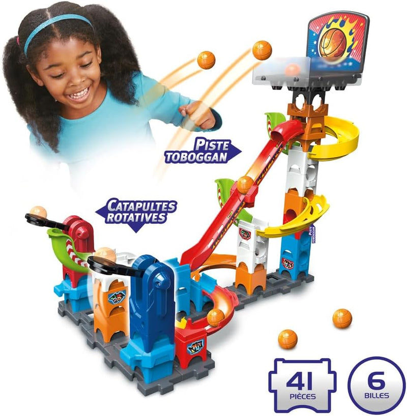 - Marble Rush, Circuit À Billes Basketball Set S500, Jeu De Construction Et De Catapultes Avec Panier De Basket, 41 Pièces, 6 Billes, Cadeau Enfant Dès 4 Ans - Contenu En Français