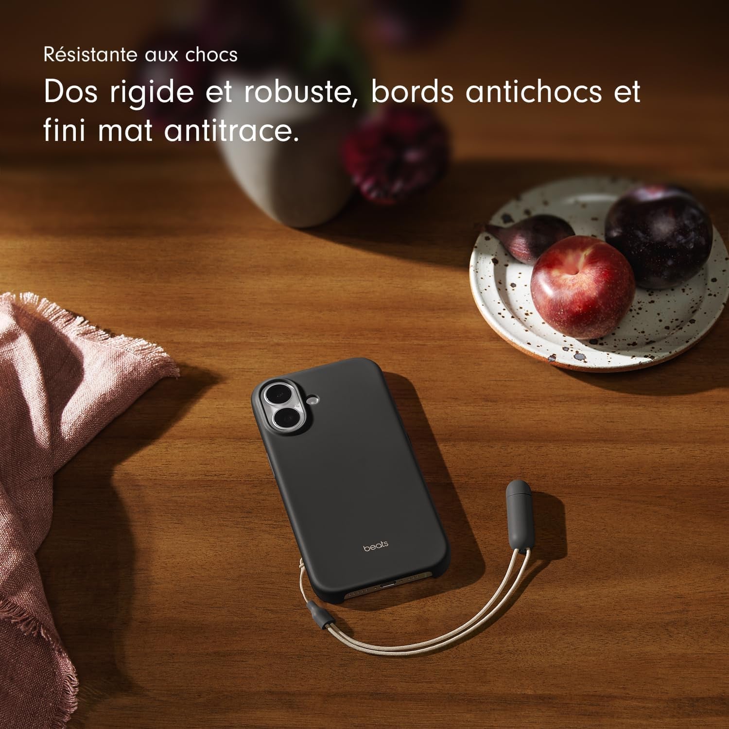 Coque Avec Béquille Pour Iphone 17 Équipée Magsafe Avec Commande De L'Appareil Photo, Support Intégré Et Dragonne, Fini Mat Et Doublure En Tissu Microfibre - Gris Granite