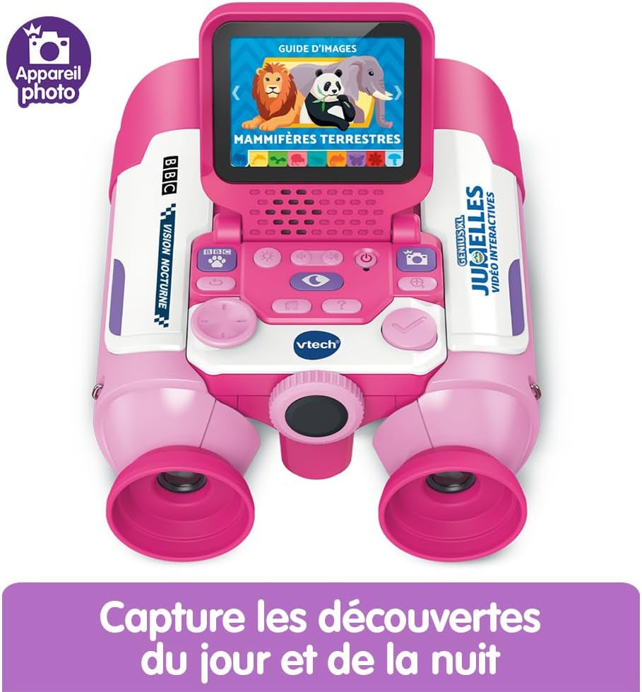 - Genius XL Jumelles Vidéo Interactives - Paire De Jumelles Enfant 10X21 Rose Avec Écran Couleur, Appareil Photo, Images De La BBC - Jeu Éducatif - Cadeau Enfant Dès 5 Ans - Contenu En Français