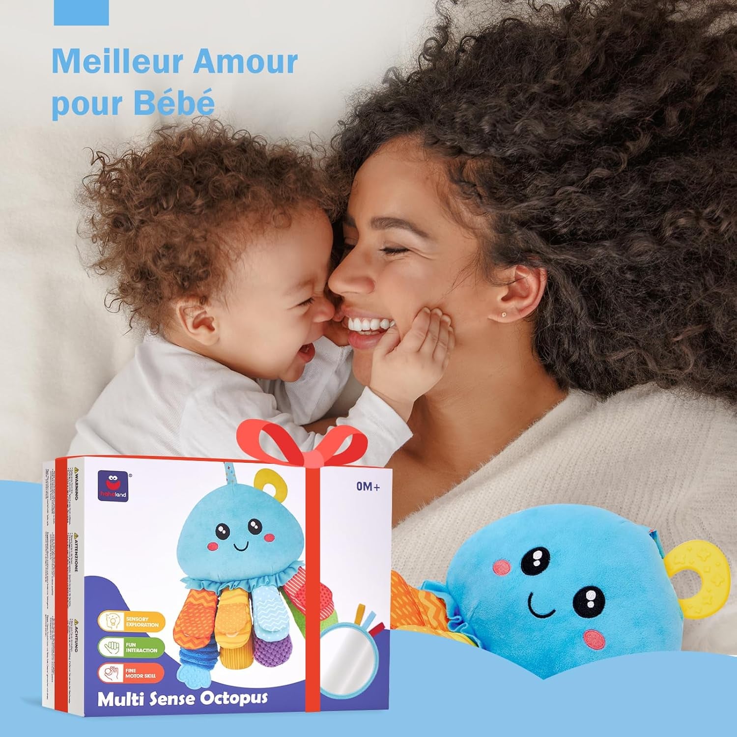 Jouet Bebe 0-3 6 Mois, Pieuvre Jouet Sensoriel Bebe Avec Anneau Dentition Bebe, Miroir, Pouet Couineur, Tummy Time Jeux D Eveil Bebe 0-6 Mois, Cadeau Naissance Fille Garcon