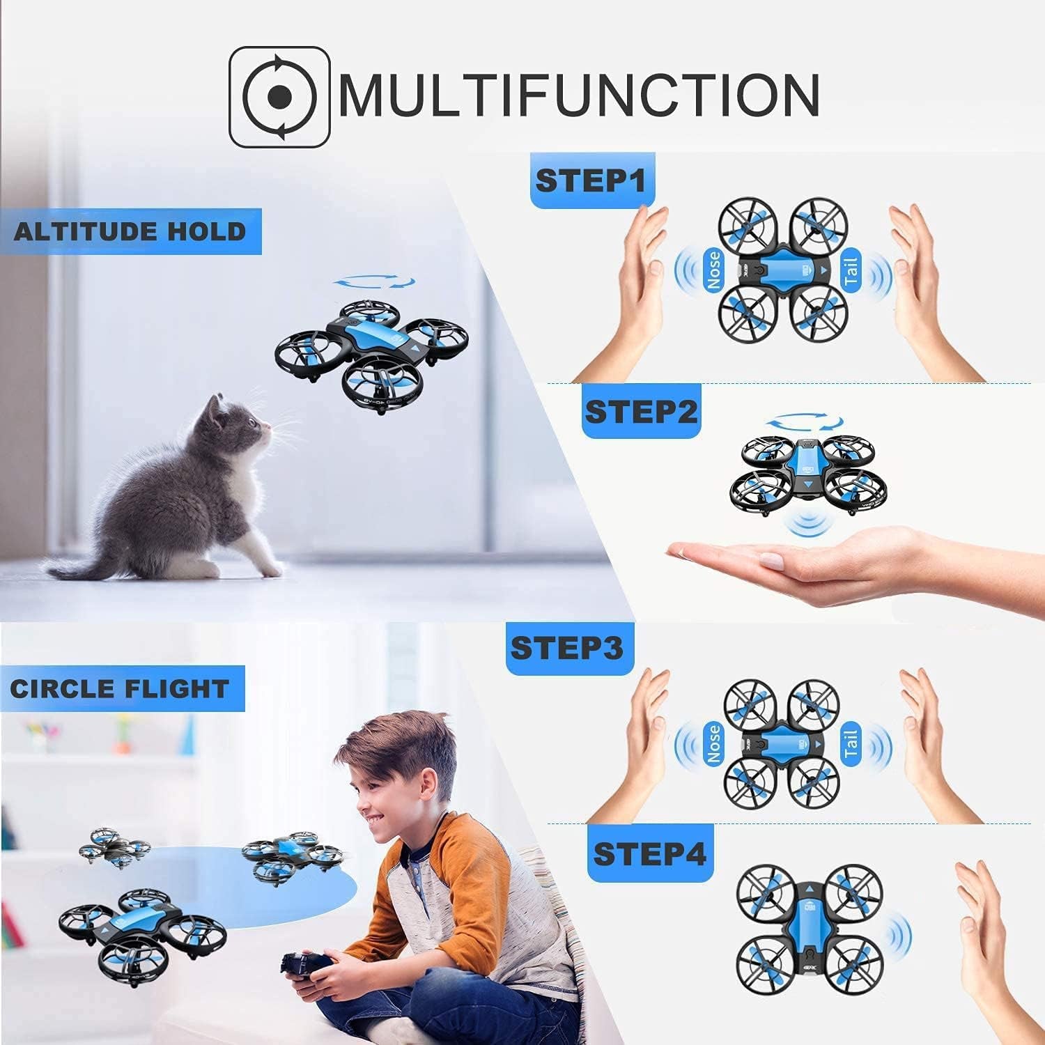 V8 Mini Drone Enfant, Drone Jouet Télécommandé, 27 Mins Autonomie Avec 3 Batteries, Mode Sans Tête, Maintien De L'Altitude, Facile À Utiliser, Parfait Pour Enfants Et Débutants