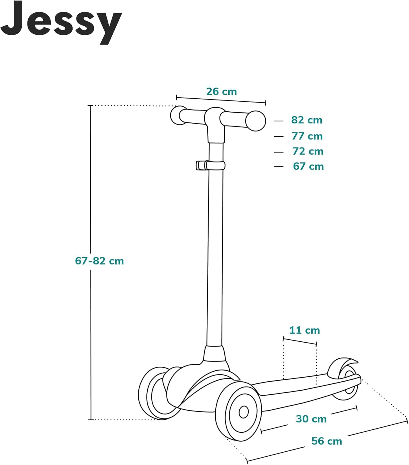 Jessy Trottinette D'Équilibre Pour Enfants De 3 Ans À 50 Kg, Trottinette Trois Roues Légère Avec Réglage En Hauteur, Roues LED, Plateforme Antidérapante, Hauteur Scooter (Pink)