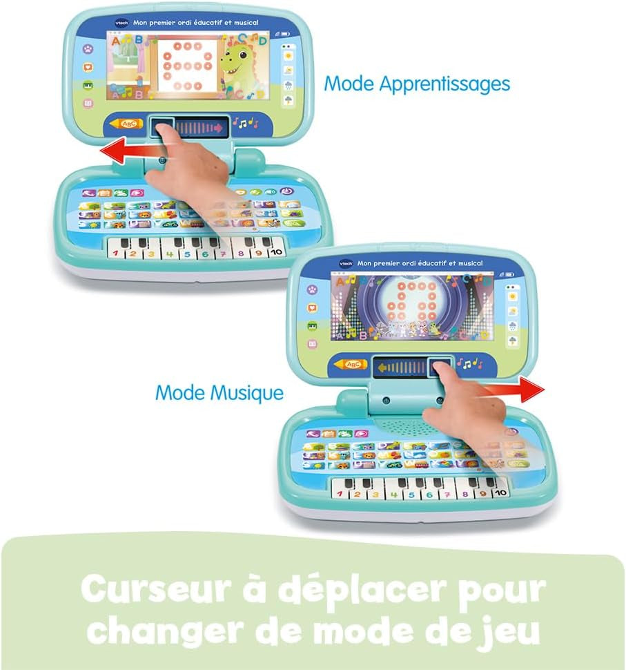 - Mon Premier Ordi Éducatif Et Musical, Ordinateur Portable Enfant Avec Écran Animé, Clavier ABC, Poignée De Transport Et 7 Jeux Éducatifs, Cadeau Enfant De 2 Ans À 5 Ans - Contenu En Français