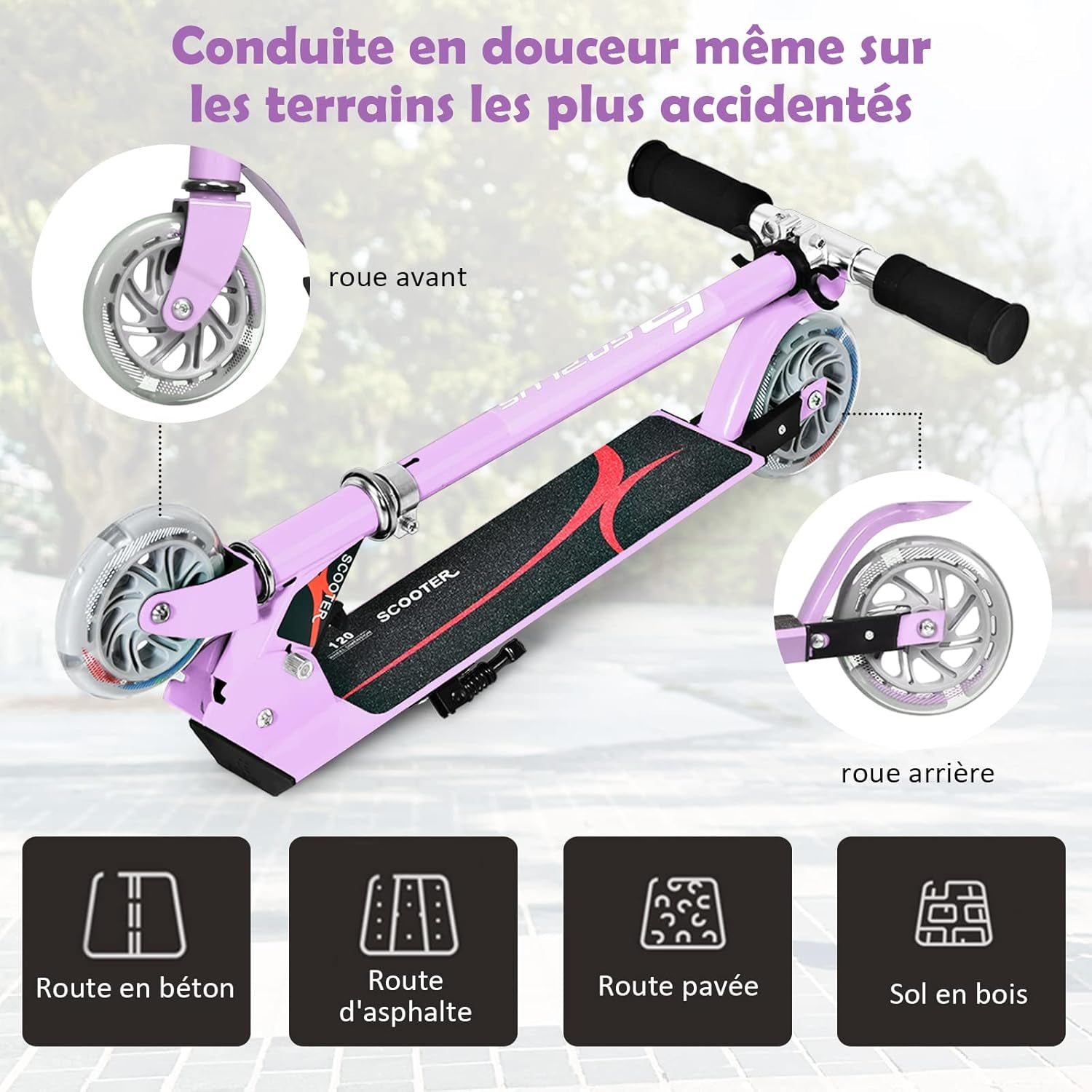 Trottinette Enfant 2 Roues Patinette Enfant Pliable Scooter Enfant Kick Avec LED Lumière Hauteur Réglable