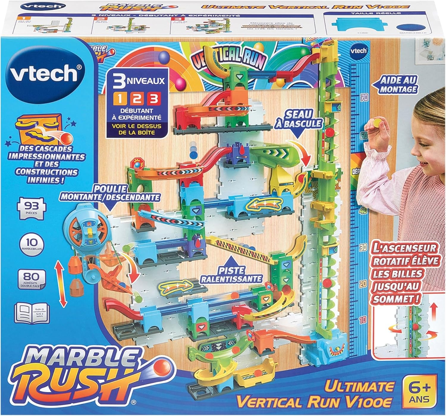 - Marble Rush Ultimate Vertical Run V100E - Circuit À Billes Électronique À La Verticale, 93 Pièces Et 10 Billes - Jeu De Construction À Fixer - Cadeau Enfant Dès 6 Ans - Contenu En Français