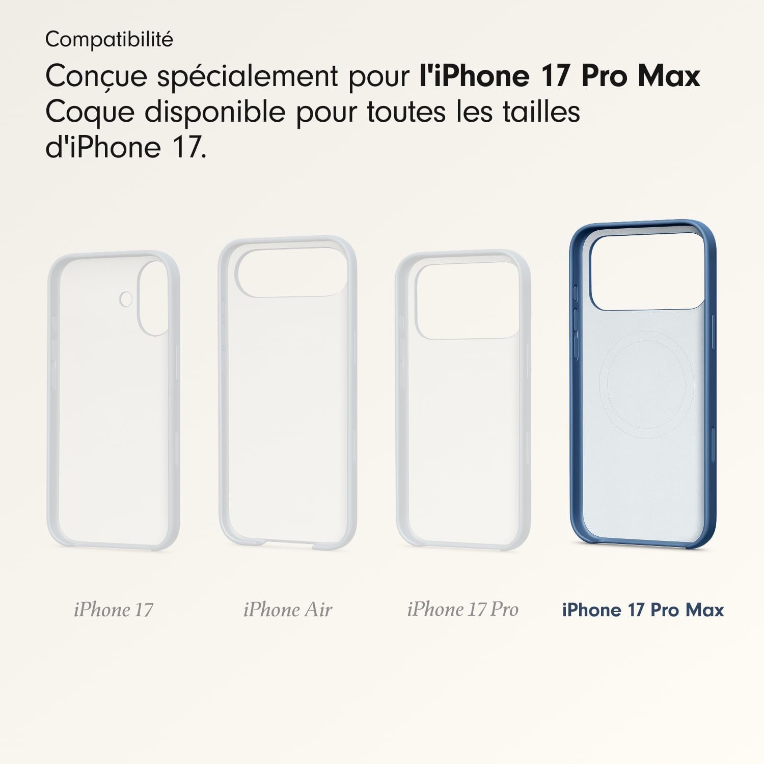 Coque Pour Iphone 17 Pro Max Équipée Magsafe Avec Commande De L'Appareil Photo, Fini Mat, Doublure En Tissu Microfibre - Bleu Basalte