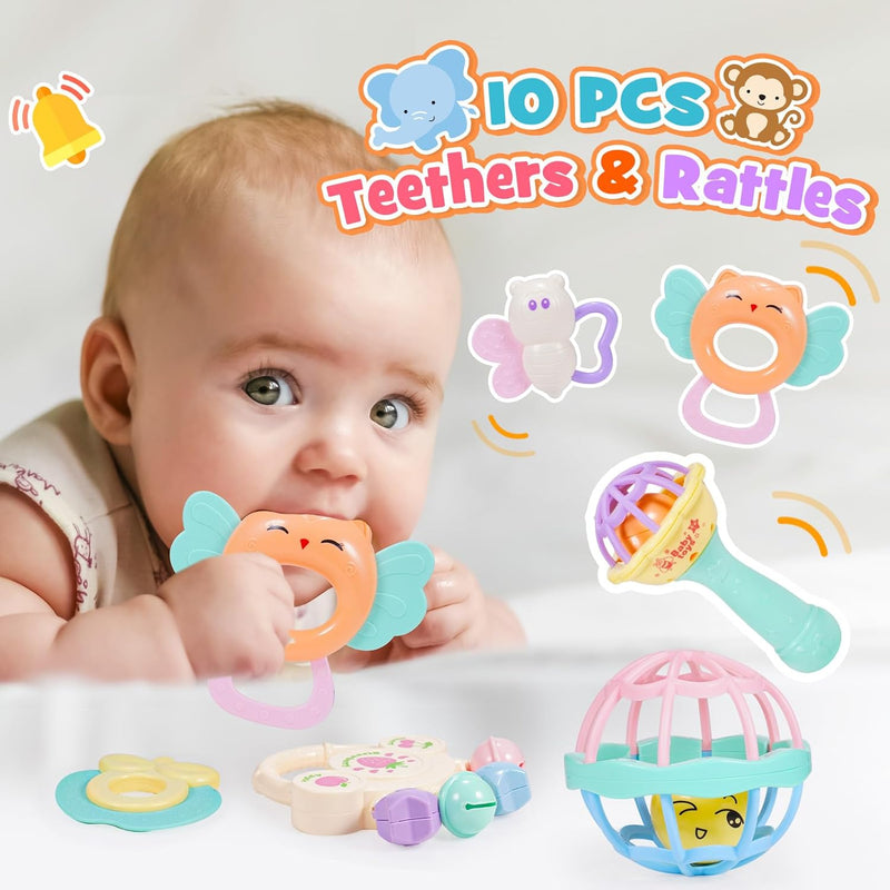 Hochet Bebe 0-12 Mois, Jouet Bebe 0 3 6 9 Mois Jeux Bebe 1 an Jouet Dentition Bébé Cadeau 0-12 Mois Fille Garçon Cadeau Bebe 1 an Jeux Montessori 0-12 Mois Jeux Eveil Bebe 0-12 Mois Jouet