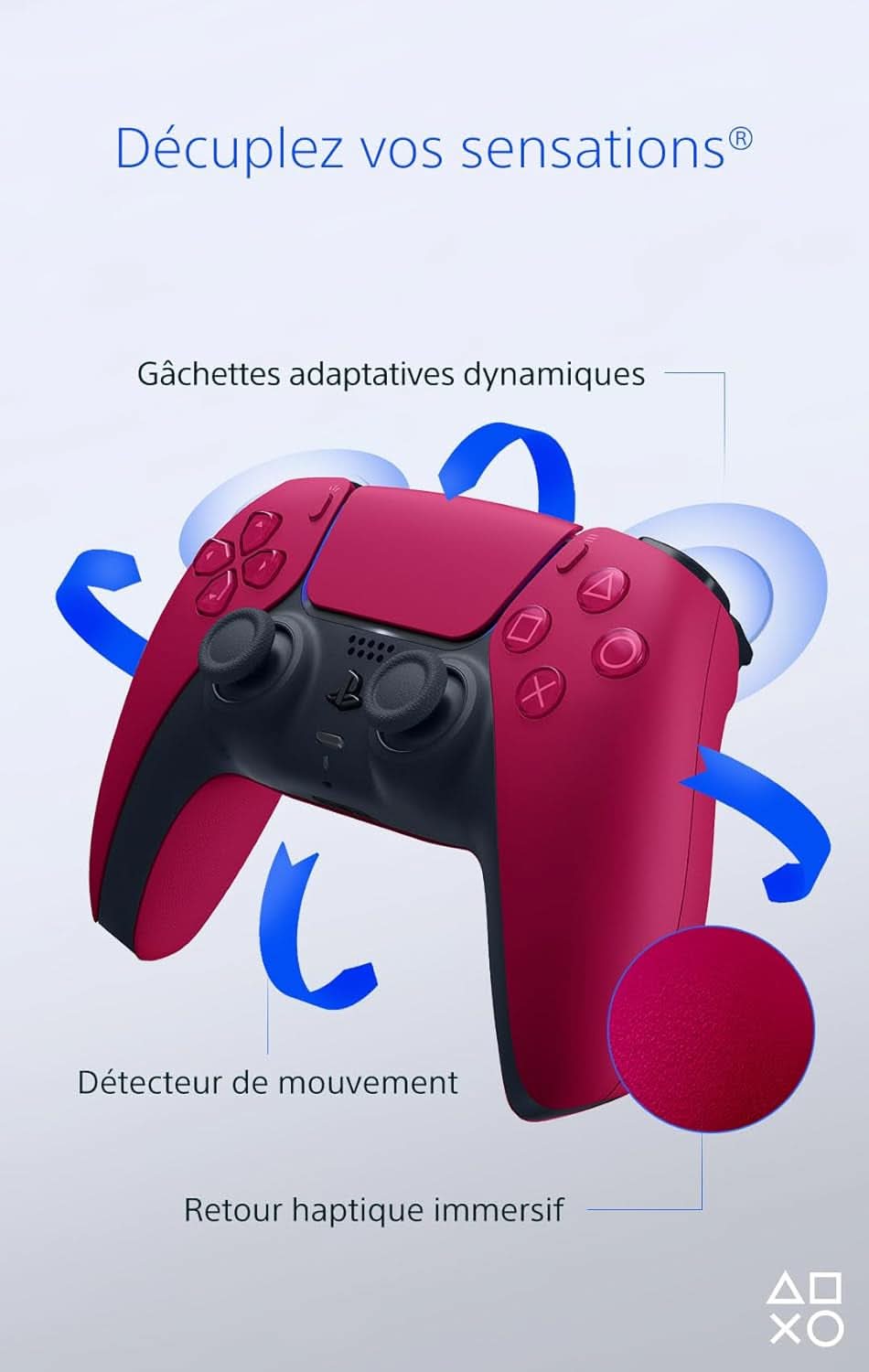 Sony, Manette  5 Officielle Dualsense, Sans Fil, Batterie Rechargeable, Bluetooth, Compatible Avec PS5 Et PC, Couleur : Cosmic Red