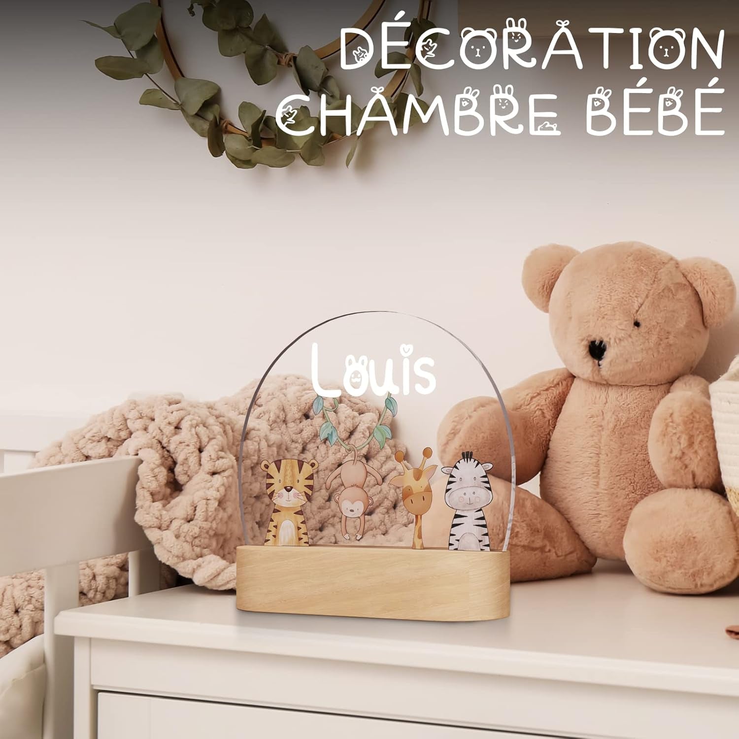 Veilleuse Bébé Personnalisé Avec Prénom Date - Cadeau Naissance Garcon Et Fille Original - Idee Cadeau De Nouveau Né & Bapteme - Cadeaux Bebe Naissance - Deco Chambre Bebe/Enfant - Lampe Bebe